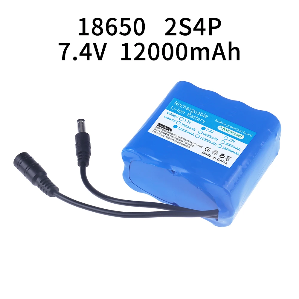 2S4P 18650 Lithium Battery 7.4V 12000mAh For RC Fishing Bait Boat, Fishing LED Lights, Bicycle Lights, Audio, Bluetooth Speaker view 4