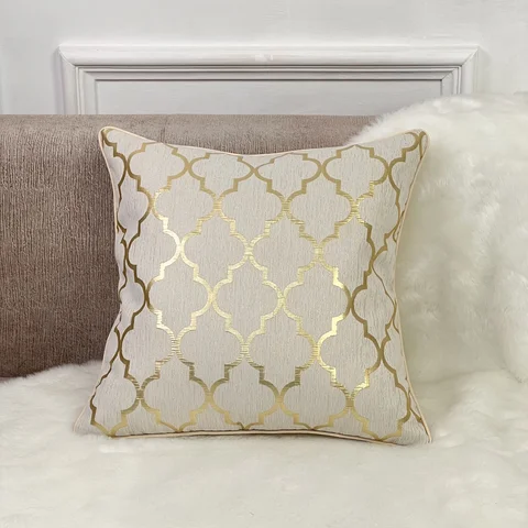 Simple and Luxury Gold Thread Jacquard Cushion Cover, Beige Throw Pillow Cover, Holiday Party, Hotel, Sofa, Without Pillow Core