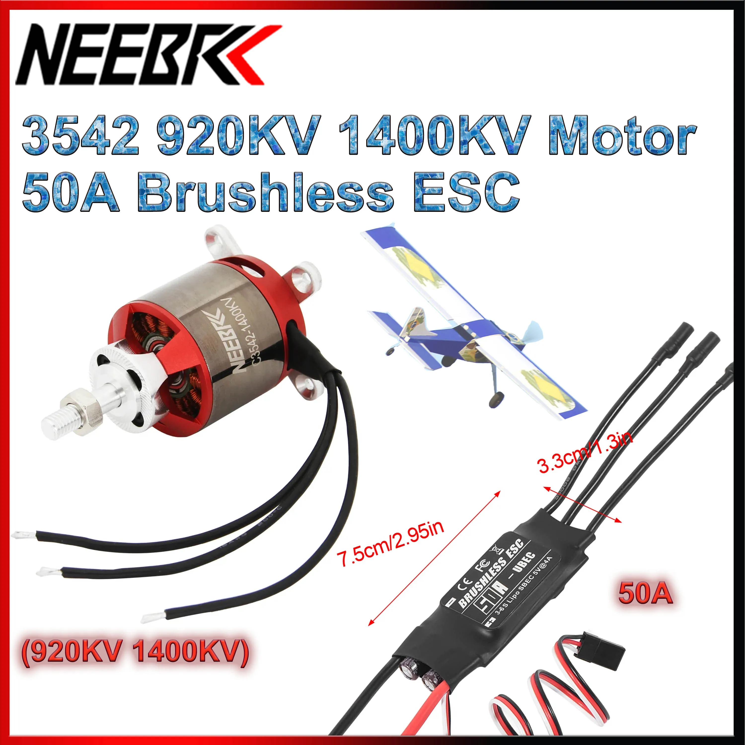 

NEEBRC FPV Brushless Combo 3542 920KV 1400KV Outrunner Motor 50A ESC 3-6S for RC Fixed-wing FPV Drone Glide Aircraft Plane Parts