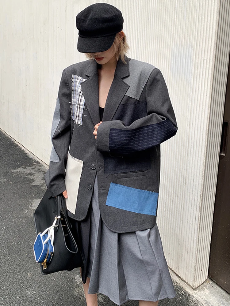 FANAN スプライシングコントラストカラーブレザー女性のためのシングルブレストファッションストリートジャケット女性コート 2025 秋の新潮