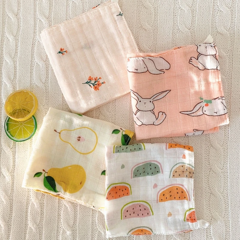 4pcs Bamboo Cotton Baby Face Towel Newborn Baby Items 4 Layer Muslin Baby Bibs Handkerchief Saliva Towel Feeding Burp Cloths