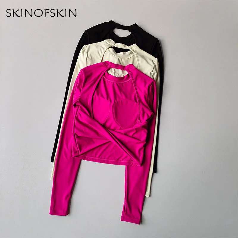Sexy Rückenfreies Sporttop für Damen, Herbst und Winter, Neuer Stil, Großes Rückenfreies Yoga-Outfit, Spicy Girl Langarm-Fitness-T-Shirt – Detail 12