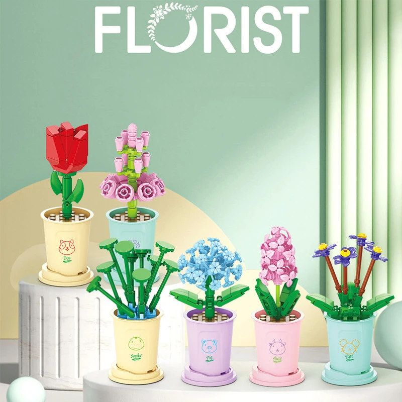 New Flowers Home Decoration Blocks Model Christmas Gift For Children Bouquet Diy Rose Assembled Bricks Set