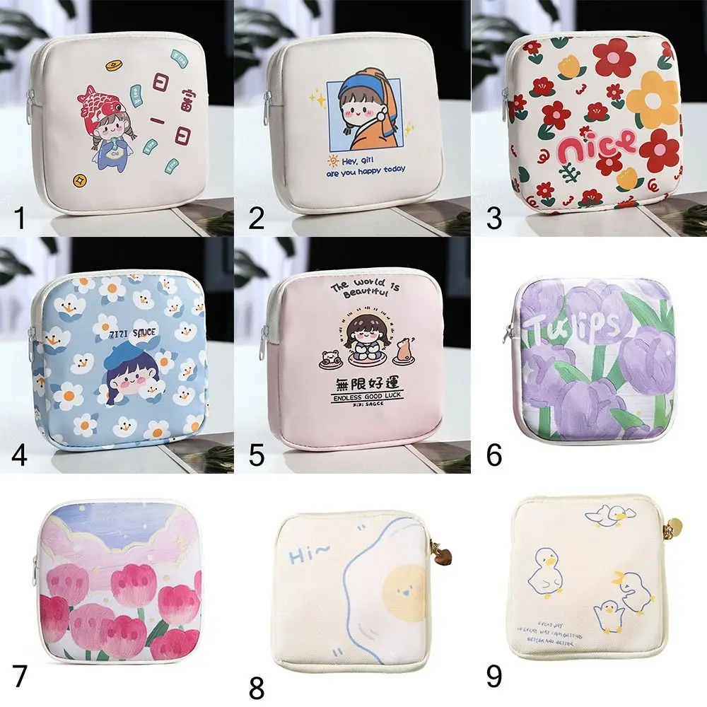 Multicolor Sanitary Napkins Storage Bag Cartoon Pattern Multipurpose Coin Purse Large Capacity Travel Organizers Mini Bag Girl