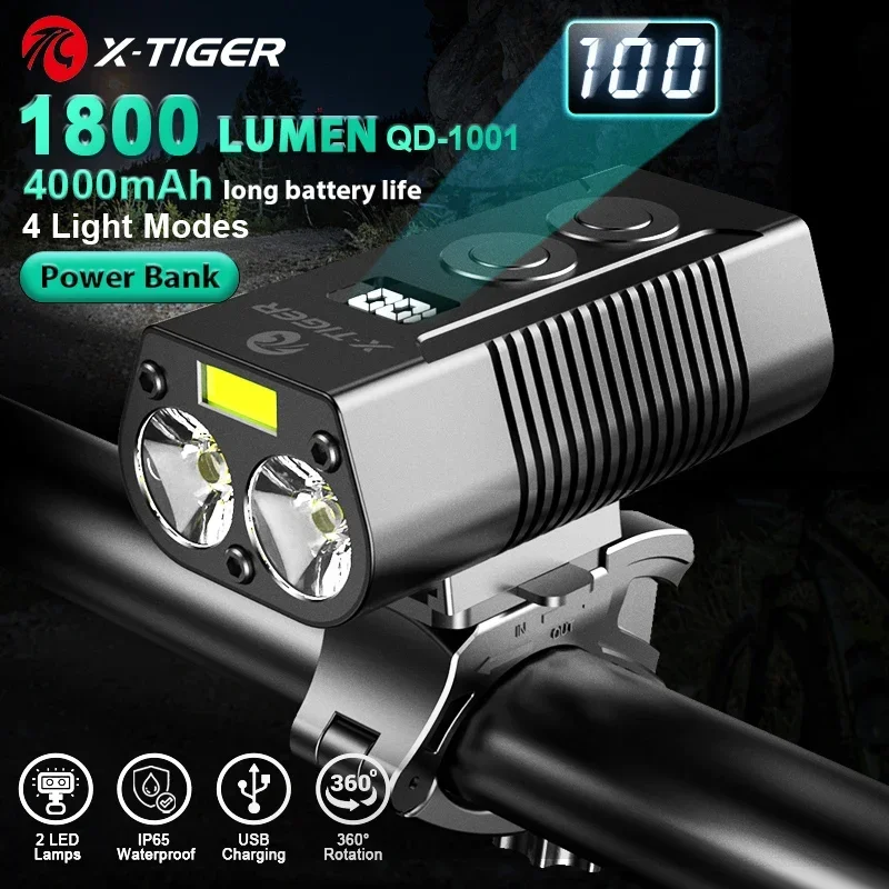 X-Tiger Bike Light Koplamp Fiets Lamp Met Power Bank Oplaadbare Led 5200Mah Mtb Fiets Light Zaklamp Fiets accessoires