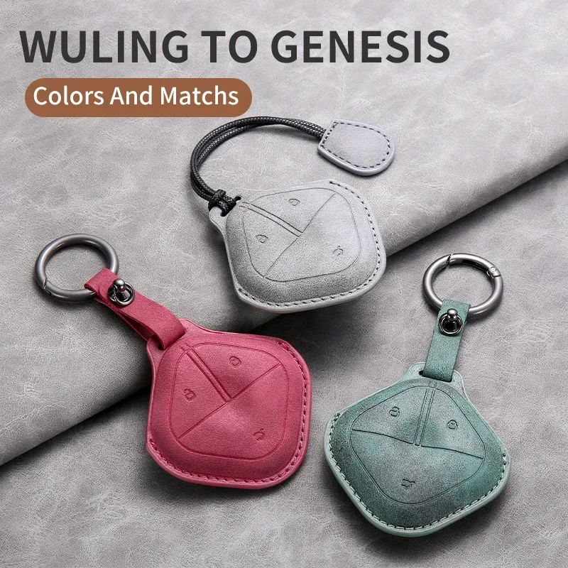 

Car Key Case Cover Shell For SGMW Wuling BINGO Airev 2023 For Baojun Kiwi EV Remote Car Key Keychian Accessories Leather