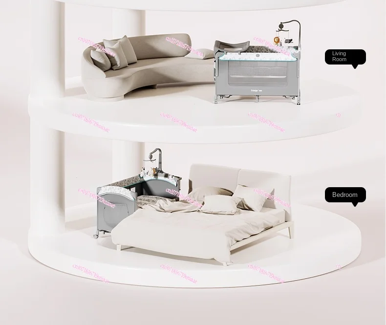 Crib Multifunctional splicing Queen bed Mobile crib Foldable newborn play bed Children's bed