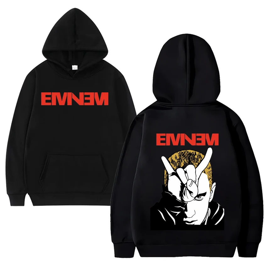 

Hot Rapper Eminem Double Sided Printed Hoodie Men Women vintage Hip Hop streetwear Unisex Oversized Fleece Long sleeve pullovers