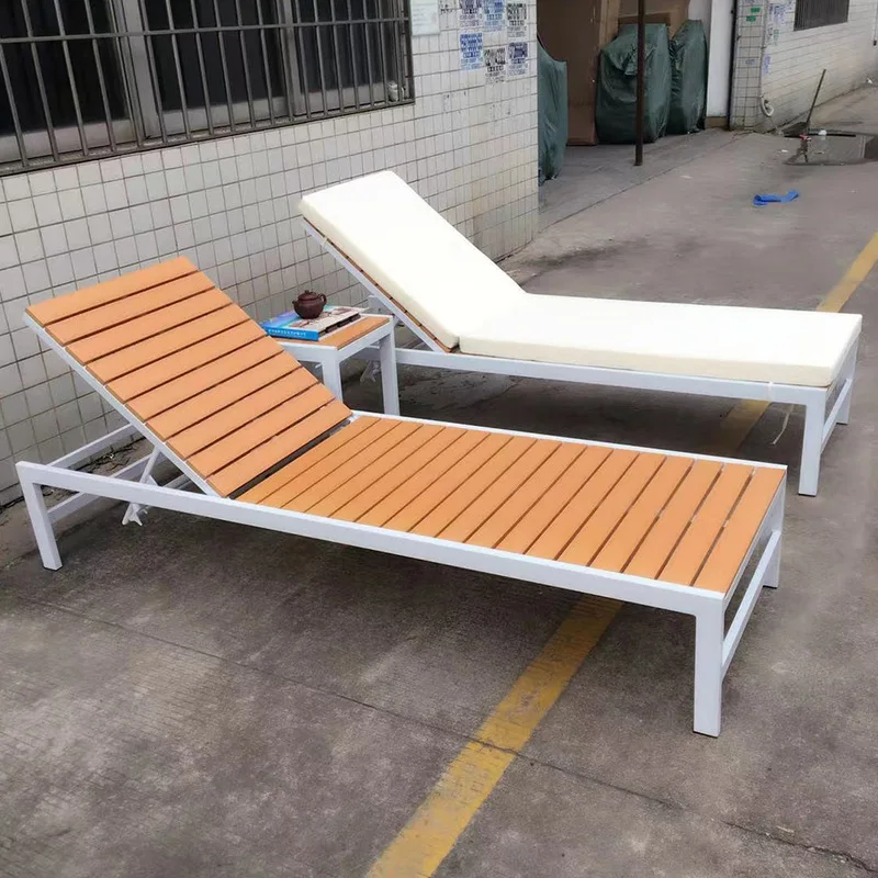 Factory custom outdoor plastic wood bed leisure courtyard outdoor swimming pool resort island solid wood beach chair bed