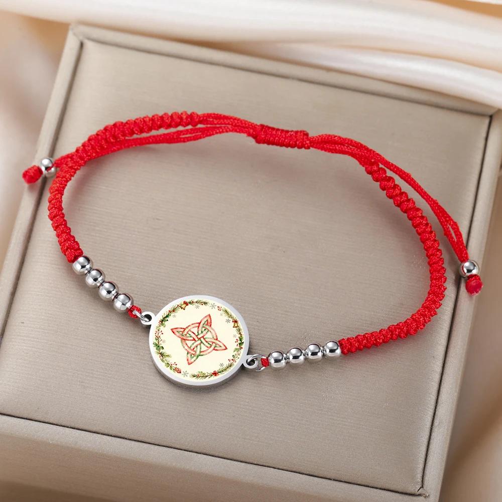 

Dawapara Witch Knot and Christmas Wreath Women Bracelet Adjustable Rope Chain Stainless Steel Charm Wicca Jewelry New Year Gift