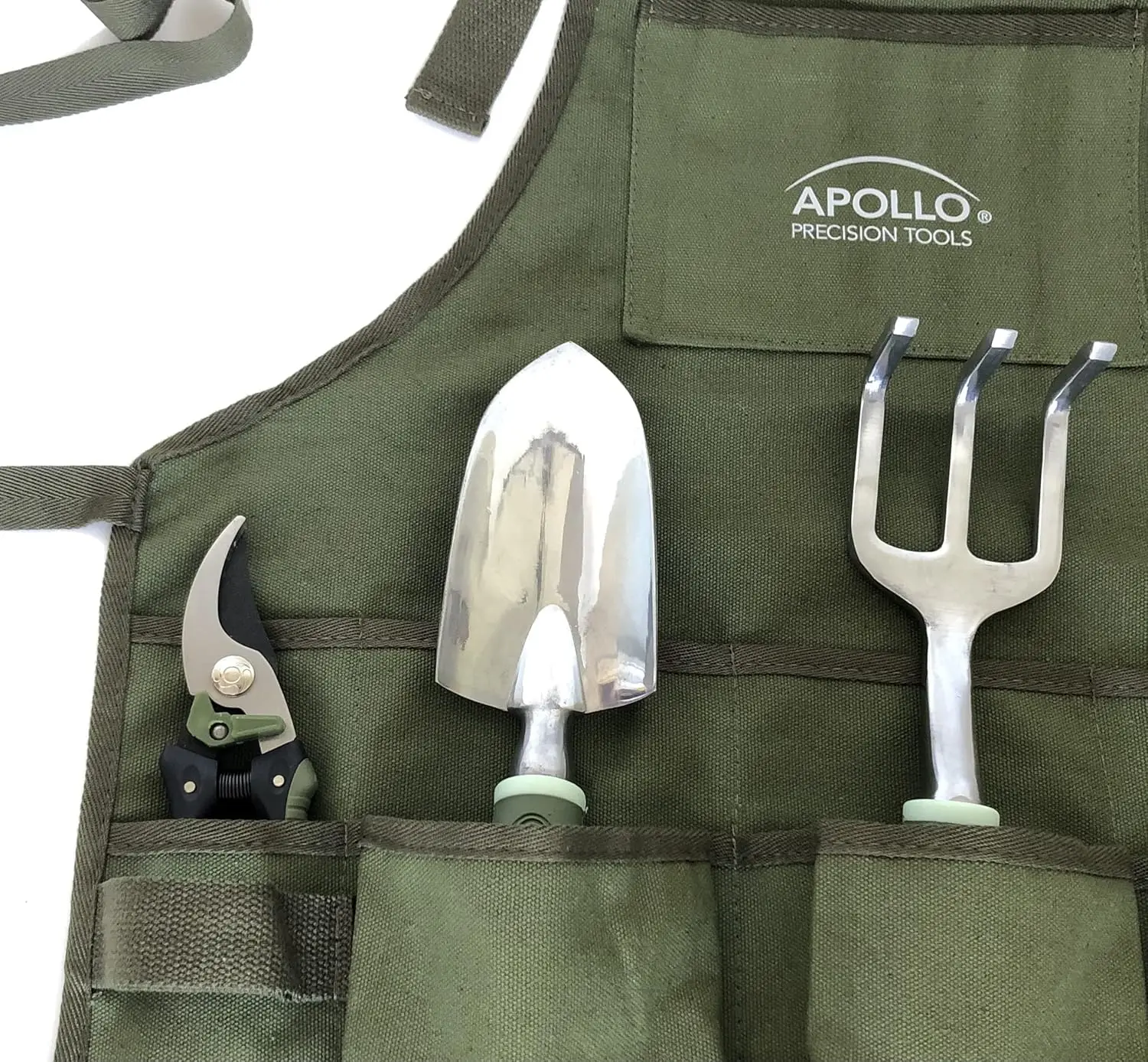 llo Tools 6 Piece Garden Set With Foldable Seat Adjustable To Kneeler Position, Washable Green Apron With Deep Pockets, And