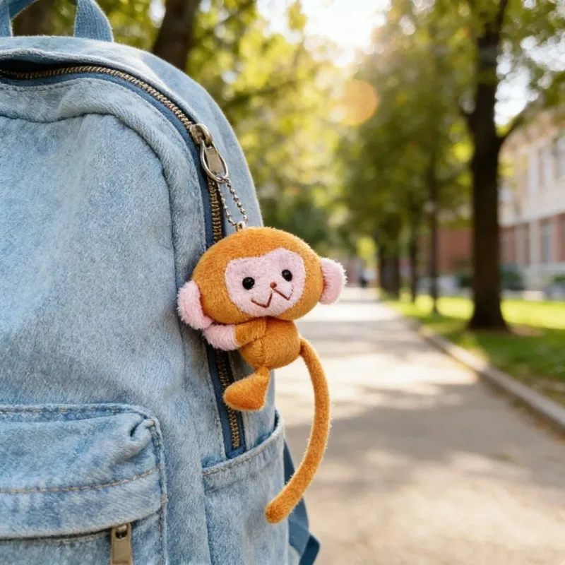 Cute Long Tail Monkey Plush Keychain, Soft Fluffy Mini Stuffed Monkey Pendant with Ball Chain,students Backpack Accessories