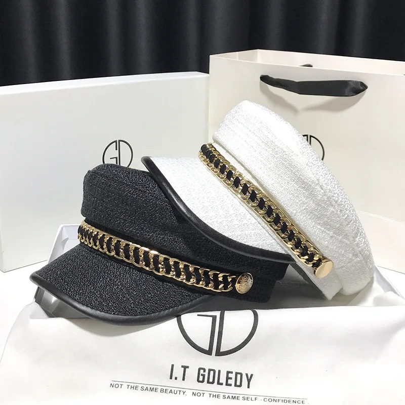 Xiaoxiangfeng Painter Hat Women's Cotton and Linen Chain Hat Ins Tide Internet Celebrity Fashion Flat Top Sunscreen Hat