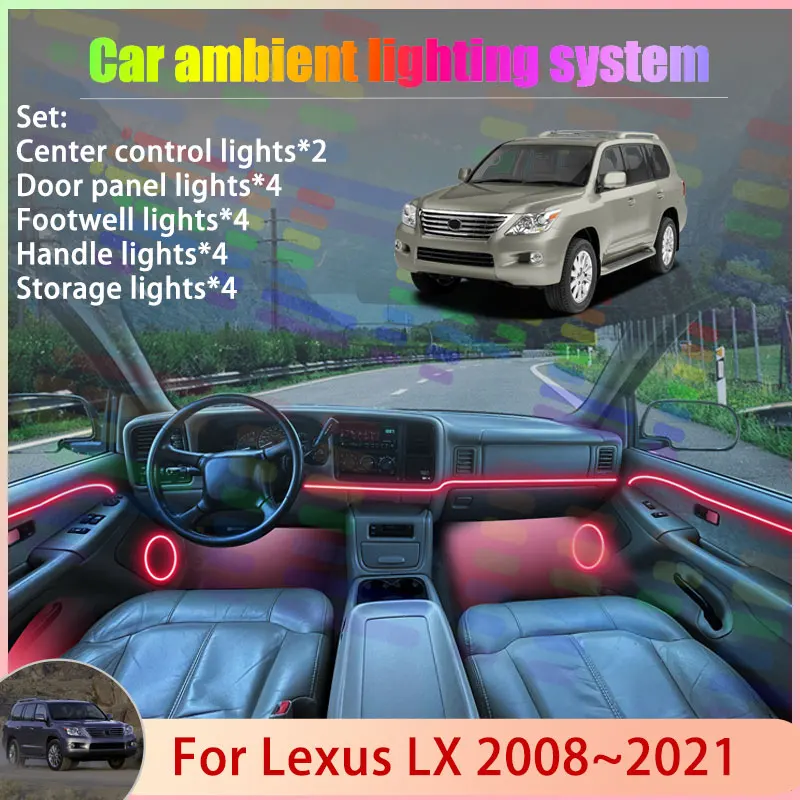

Для Lexus LX J200 2008 ~ 2021 MK2 2/18 в 1, автомобильная атмосферная лампа, RGB абажур, ансамбль, стример, атмосферный набор, автоаксессуары