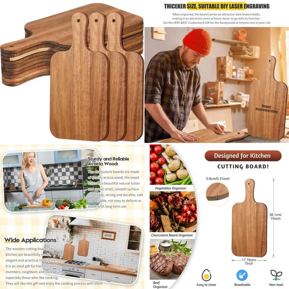 

Массовые разделочные доски из дерева акации с ручкой, набор из 12 предметов, 15x7 дюймов, идеально подходят для лазерной гравировки и сервировки посуды Platt