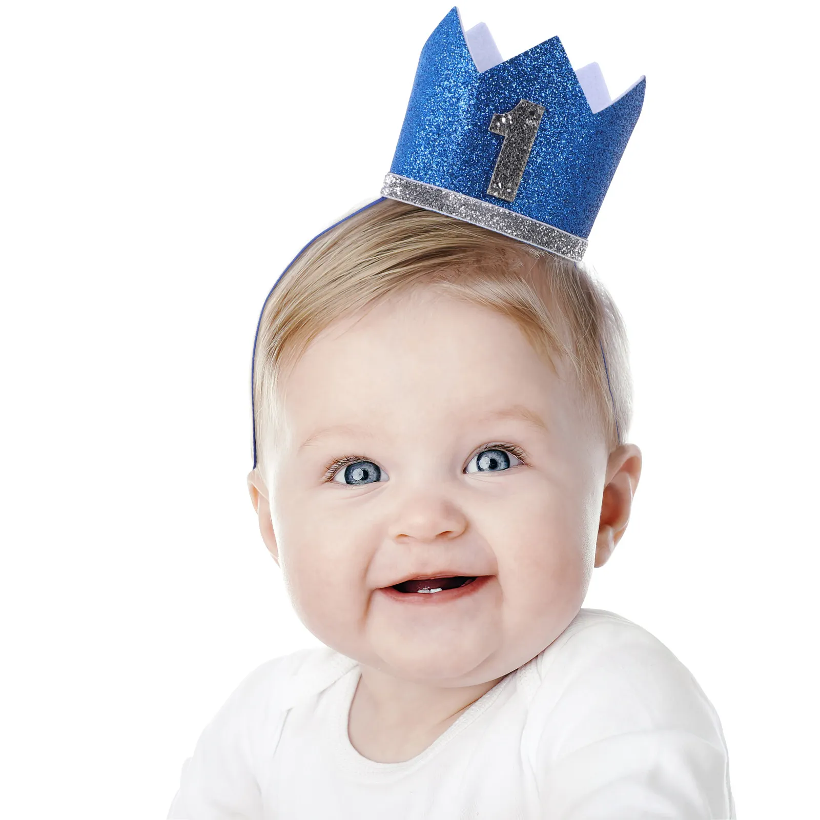 

2Pcs Children Birthday Hat Crown Design Felt Material Rope Adjustable for 1St Birthday Party Baby Photo Props Kids Celebration