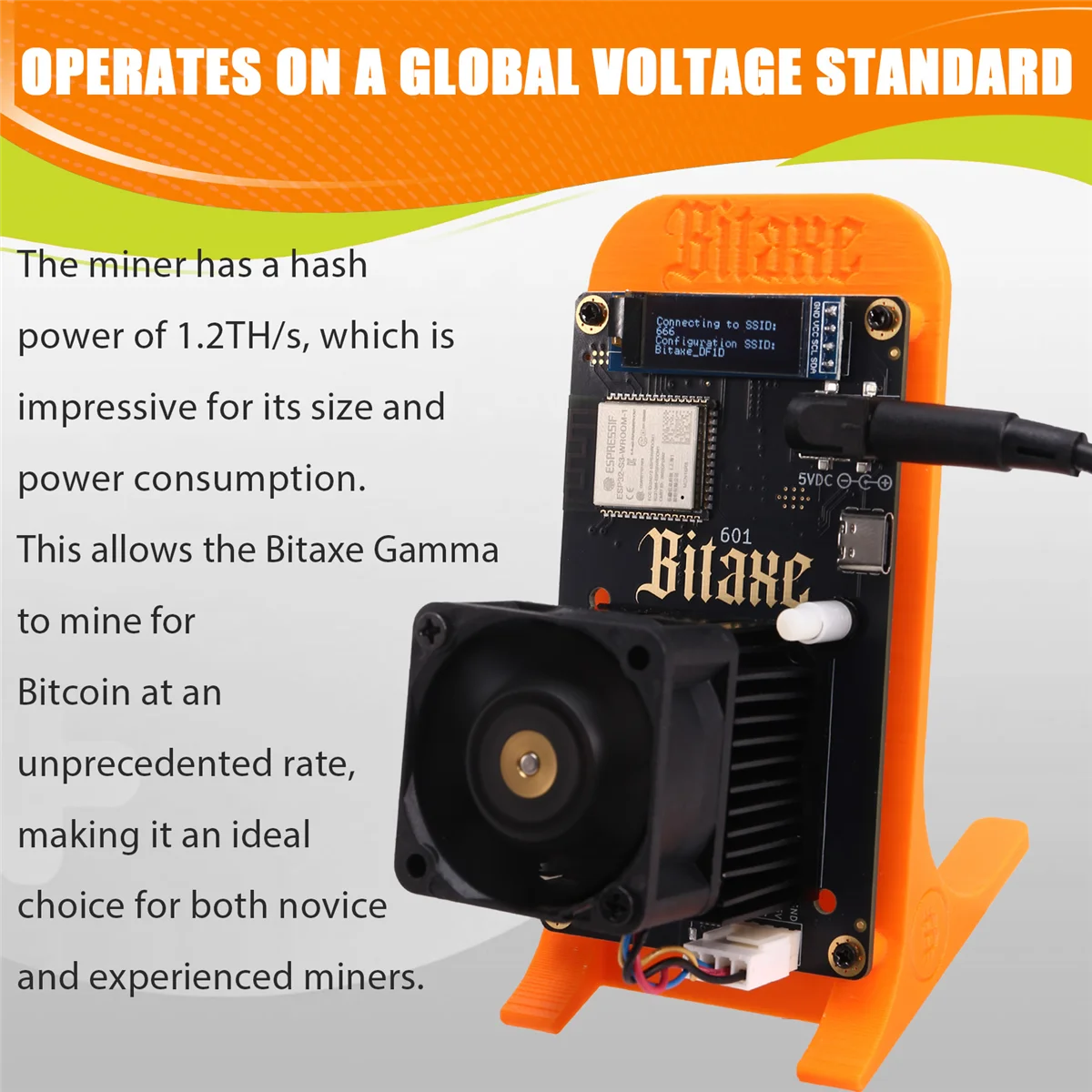 ABZL Bitaxe Gamma 601 Solo Miner 1.2TH/S BM1370 Asic Chip 18W From Antminer S21 Pro Bitcoin BTC Miner Wth Bracket UK Plug