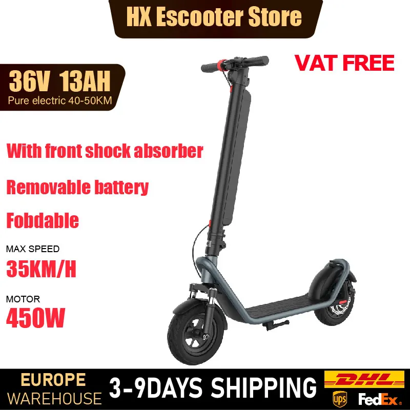 성인용 접이식 전기 킥 스쿠터, HX X11, 450W, 13AH, 36V, 35 km/h, 10.0 인치 셀프 밸런스 E 스쿠터 