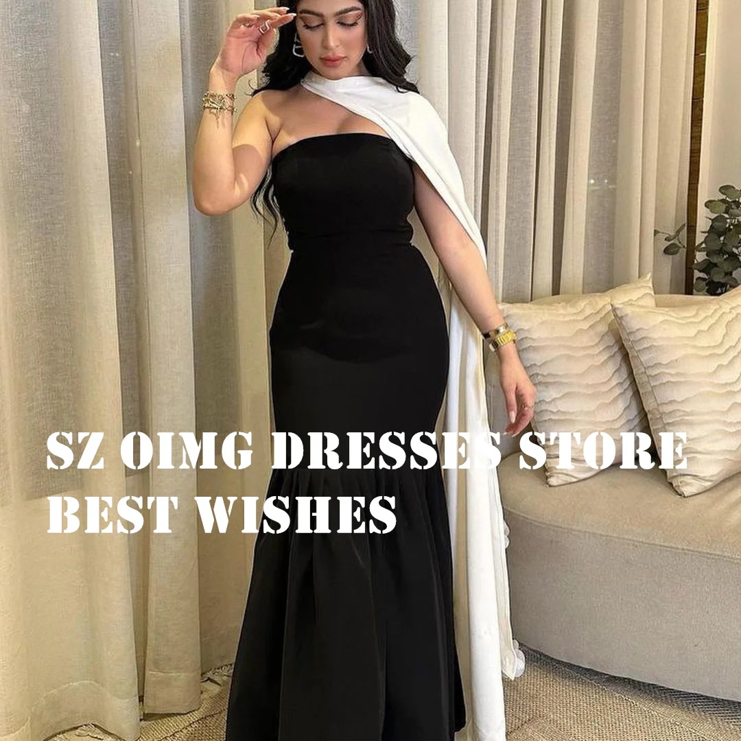 OIMG-vestido de fiesta árabe de manga corta para mujer, vestido de noche, largo hasta el suelo, un hombro, blanco y negro, Formal, nuevo diseño