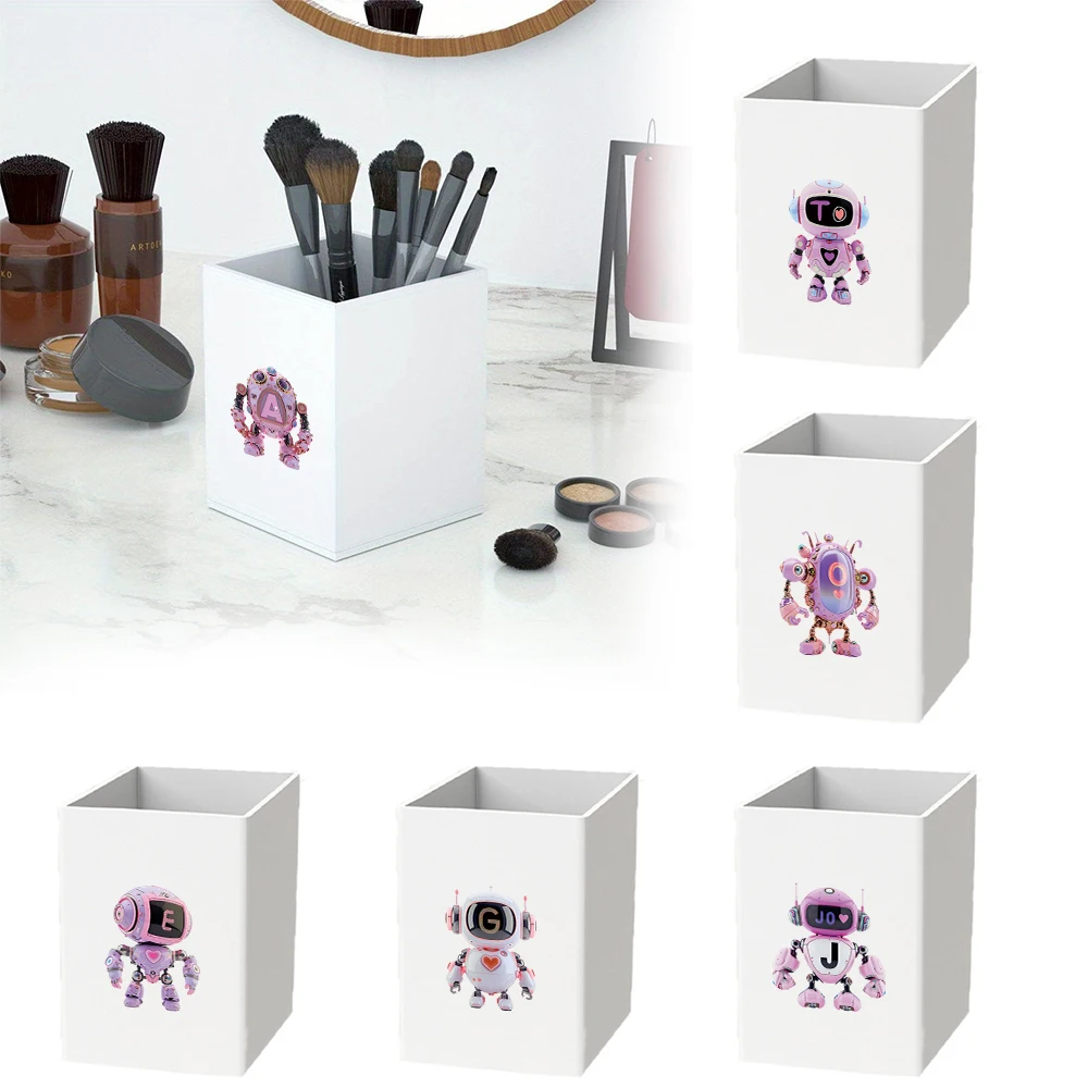 

Tationery Holder Desk Organizer Practical Acrylic Pencil Cylinder Calligraphy Brush Cup Robot Initial Name 26 Letters Pattern