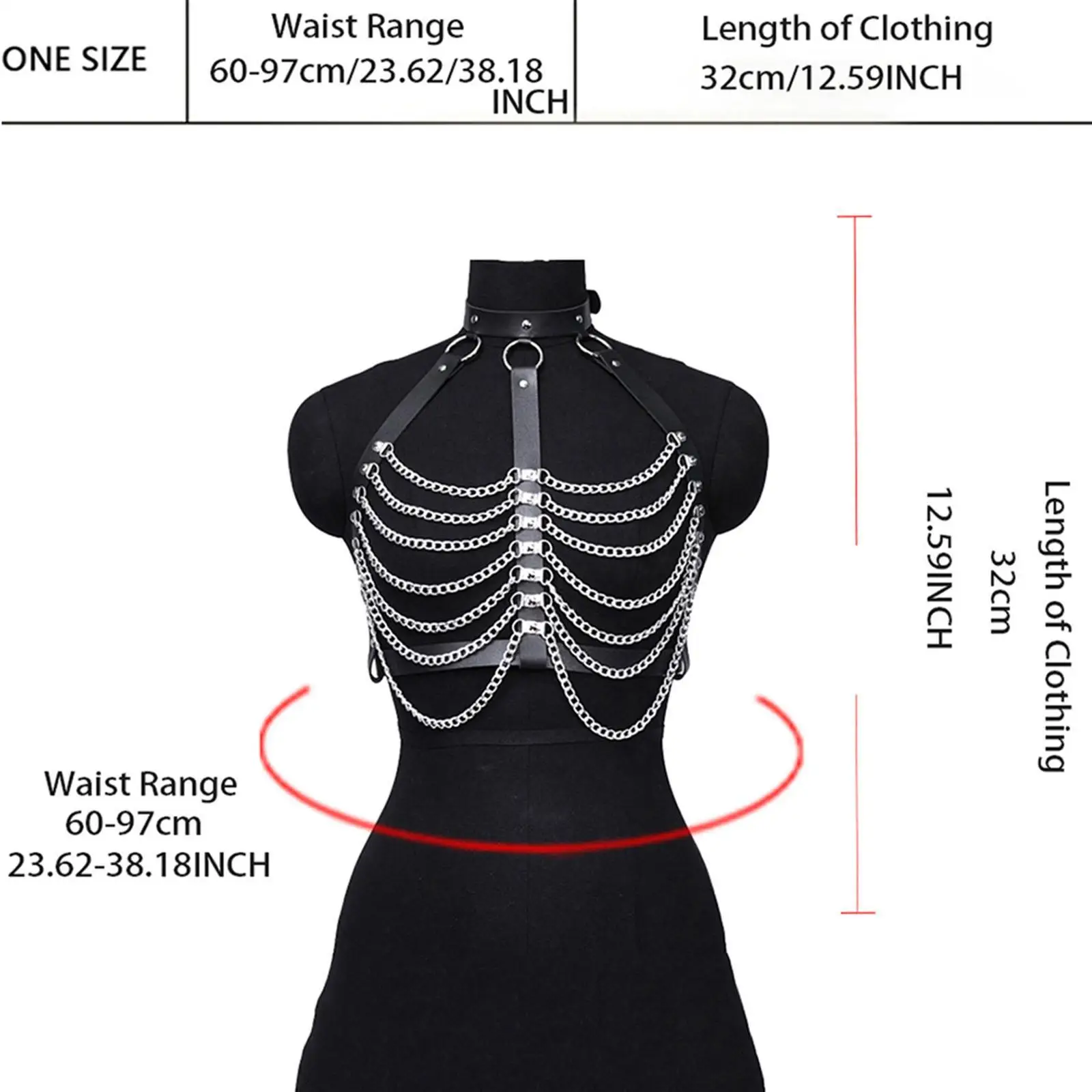 فاسق الصدر سلسلة الكتف الصدرية تسخير المختنق الطبقات الأسود بو الجلود العصرية بار #6
