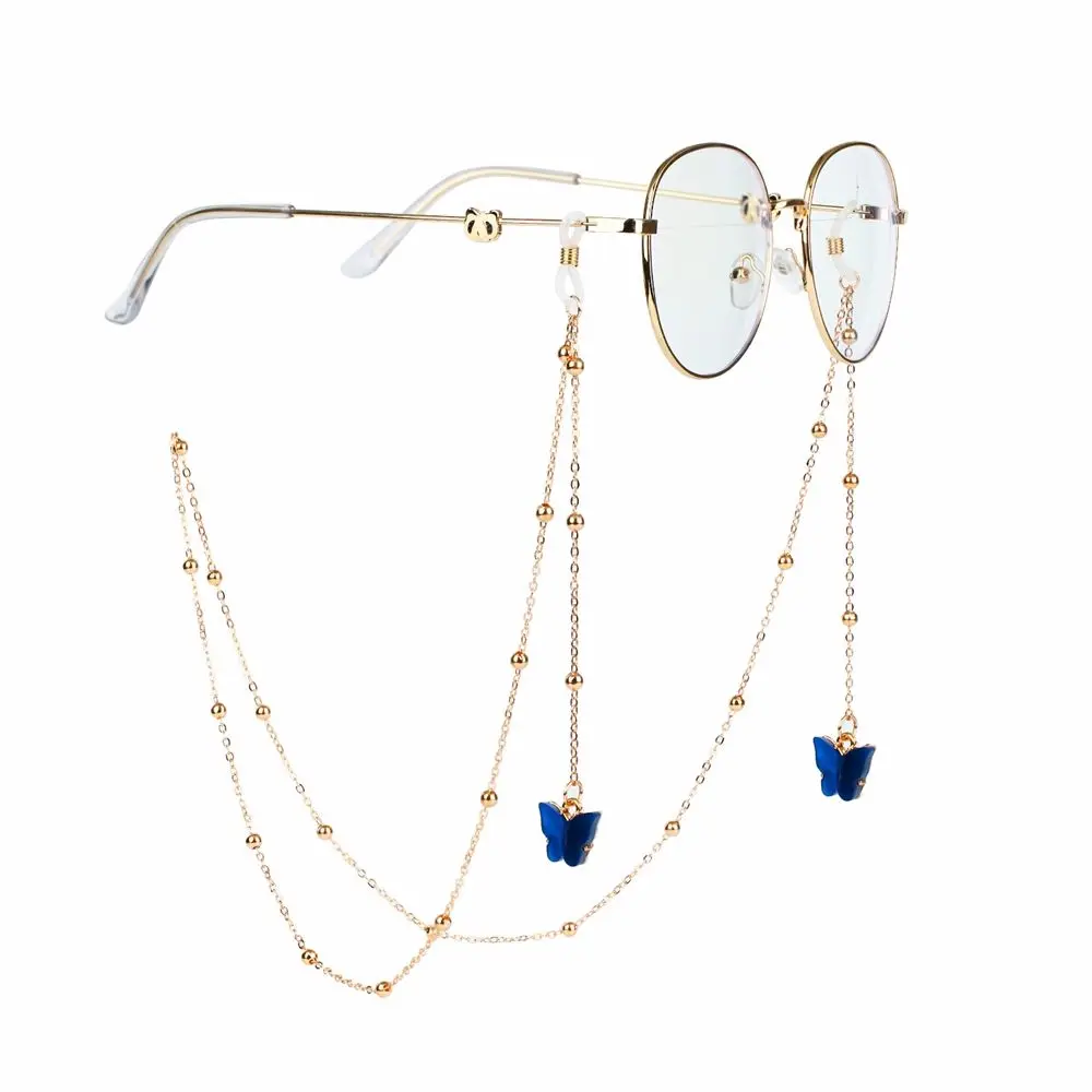 Simple Colorful Alloy Eyewear Non-slip Bead Butterfly Metal Glasses Chains Mask Hanging Rope Neck Strap