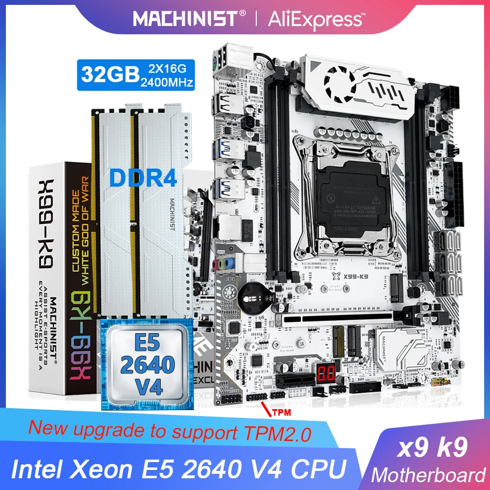 

MACHINIST k9 X99 C612chip Motherboard Set LGA2011-3 Kit Xeon E5 2640 V4 CPU 32GB DDR4 ECC 2400MHZ Memory With TPM2.0 Fourchannel