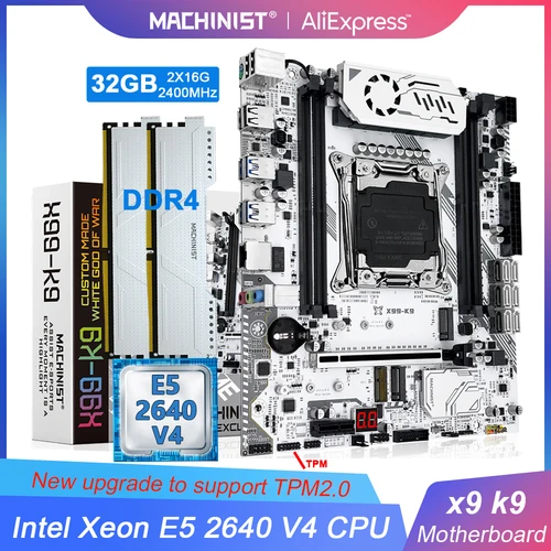 MACHINIST k9 X99 C612chip juego de placa base LGA2011-3 Kit Xeon E5 2640 V4 CPU 32GB DDR4 ECC 2400MHZ memoria con canal de seguimiento TPM2.0