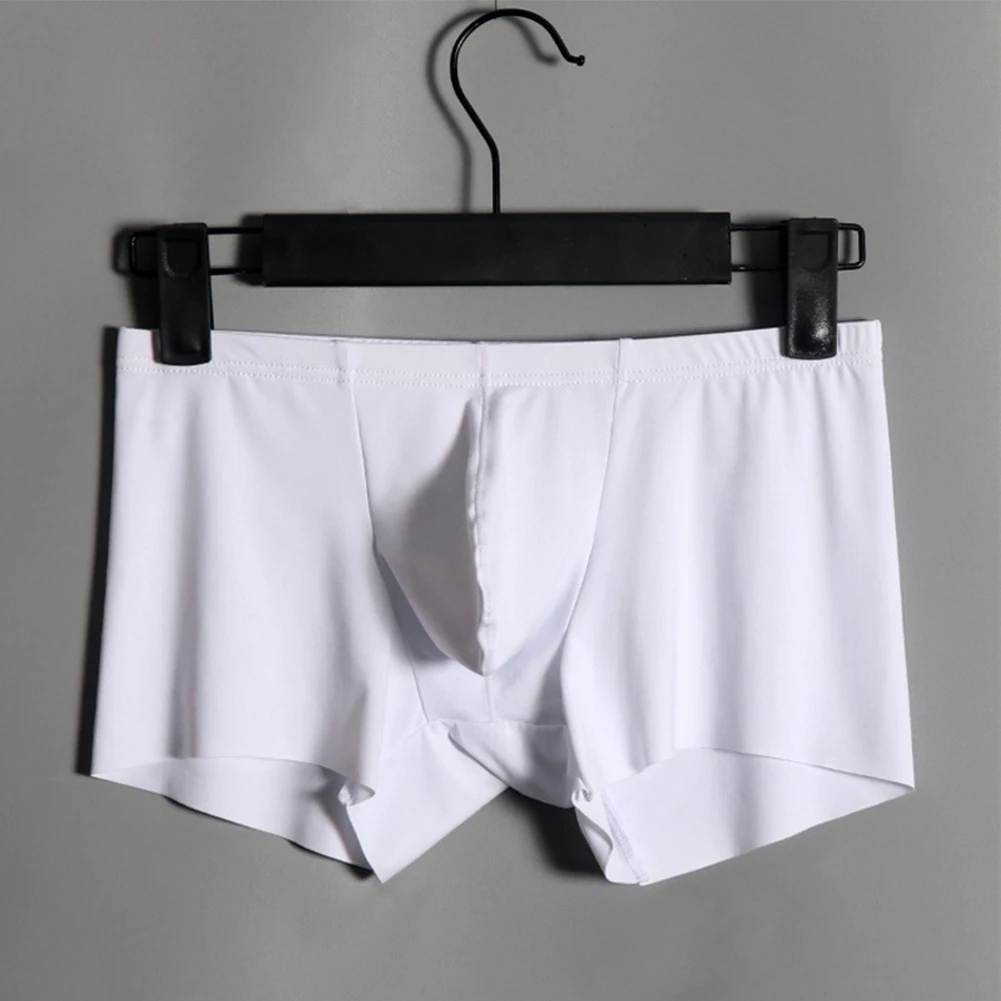 

Boxer Brief Men Underwear 1PCS All Season Ice Silk Lingerie Low Waist Pouch Sexy Solid Color White/Red/Black/Skin