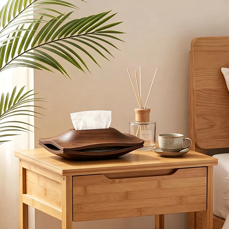 Wooden Tissue Box Walnut Pantry Car Accessories Tissue Box Holder Tabletop Ornament Face Towel Storage Container Home Decor