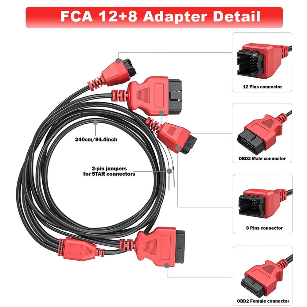 XTOOL FCA 12+8 Connector Cable Adapter Compatible with X100Pad3 A80Pro A80Pro Master EZ400Pro D7 D8 D9 D9Pro