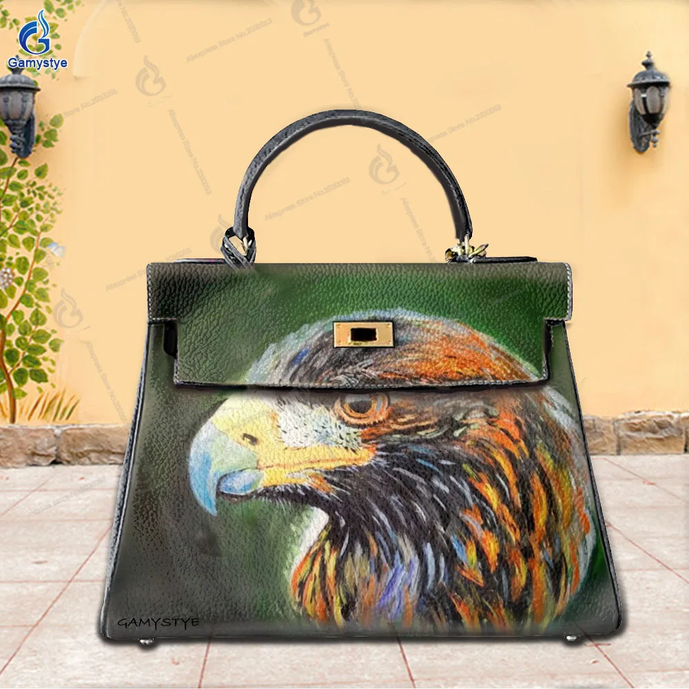 

Сумки на плечо Sac De Luxe Femme Роскошные сумки Женские нарисованные вручную 3D принт головы орла Натуральная кожа Togo Высокое качество Street Artis