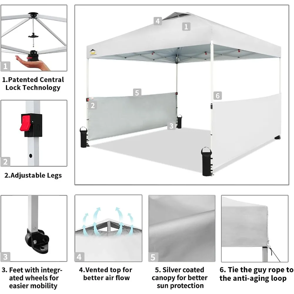 canopy, 10x10 Pop up Canopy Tent Instant Canopy with 150D Silver Coated Fabric Including 2 Half Sidewalls,