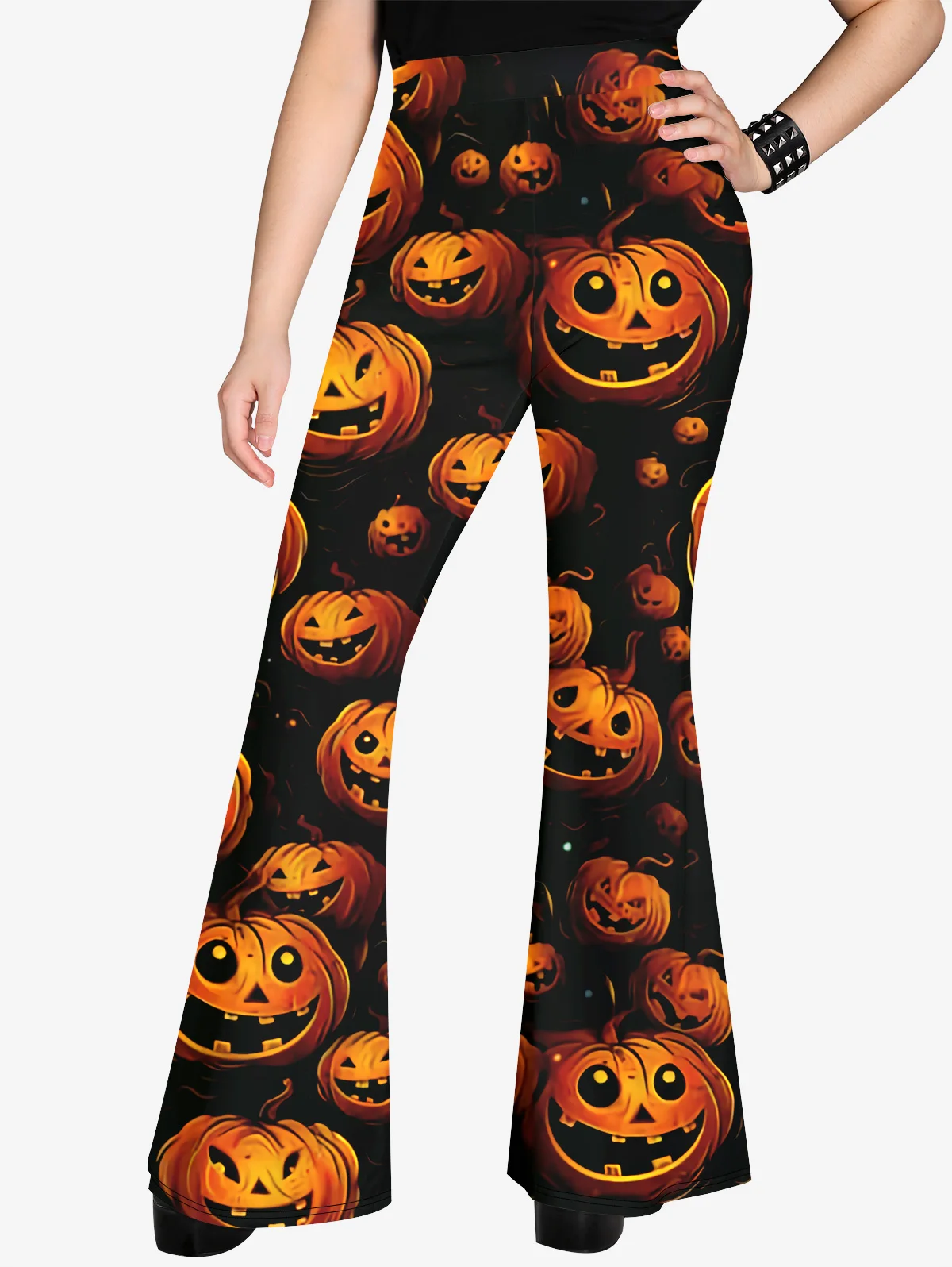 XS-6X Top z odkrytymi ramionami z nadrukiem gotyckim lub spodnie Flare Plus Size Halloween damskie spodnie z grafiką 3D