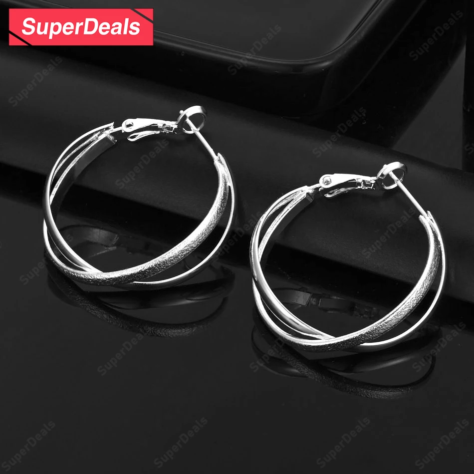 

SuperDeals 925 Sterling Silver 26mm Double Hoop Earrings Women Party Fashion Fine Wedding Birthday Gift High Quality Jewelry