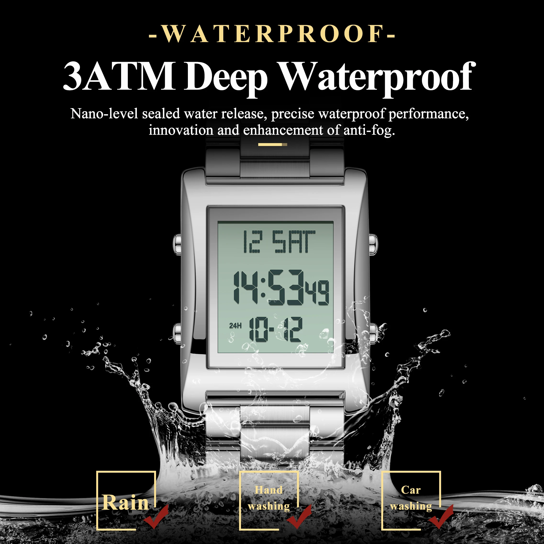 CAREKISO الأعمال الرقمية الرجال ووتش تاريخ الأسبوع للماء LED رجل ووتش الفولاذ المقاوم للصدأ الأزياء الرياضية الساعات الإلكترونية للرجال