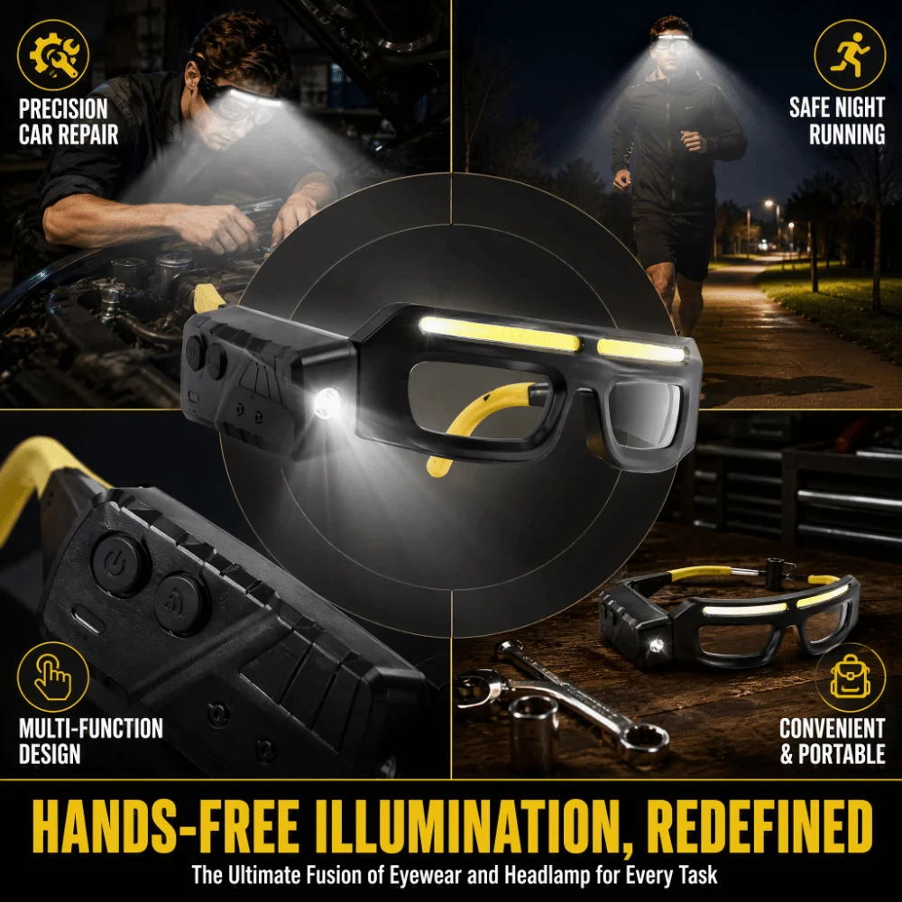 Lightweight Intelligent Sensing Headlight Waterproof Hands-Free LED Headlight Glasses Adjustable Comfortable