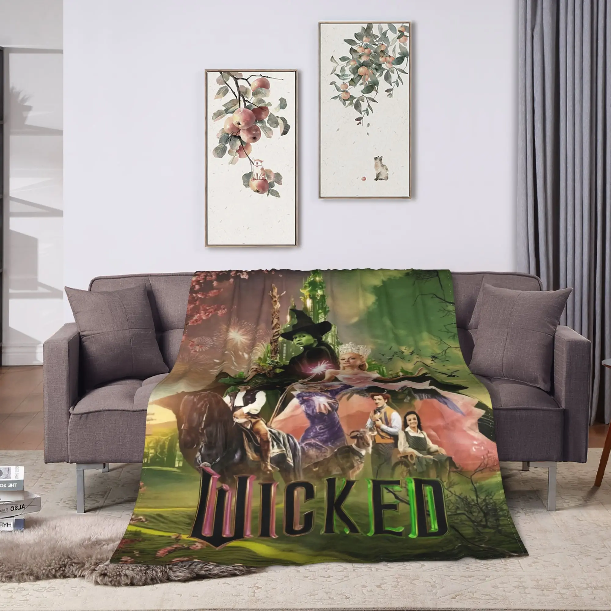 Wicked For Good Glinda and Elphaba Blanket  Soft Warm Graphic Plush Throw Blanket For Outdoor Picnic Flannel Bedspread Bed Cover