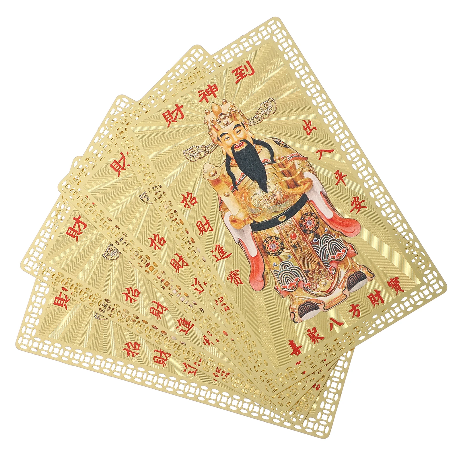 

4Pcs Lucky Cai Shen Card Copper Wealth Phone Case Charm Prosperity Decal Auspicious Energy Chinese New Year Gift