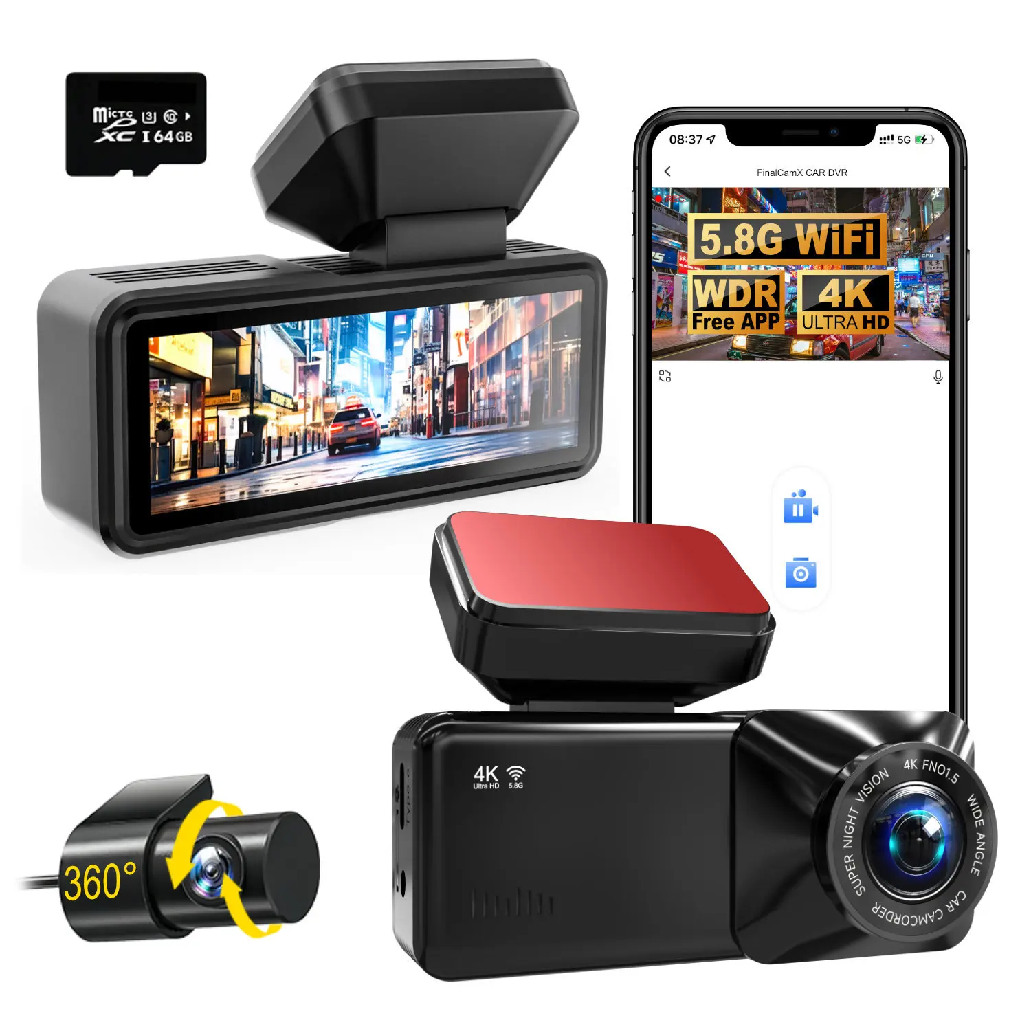 4K UHD Dual Lens Dash Cam Front and Rear Recorder 2.89