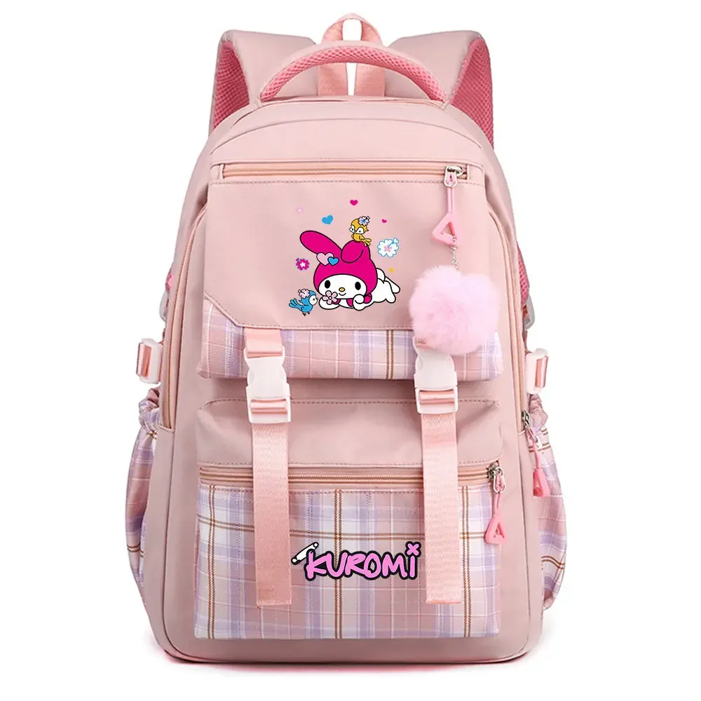 

MINISO Kuromi My Melody Teenagers Schoolbags Girls Boys Kawaii School Book Bags Women plaid Bagpack Student Backpack