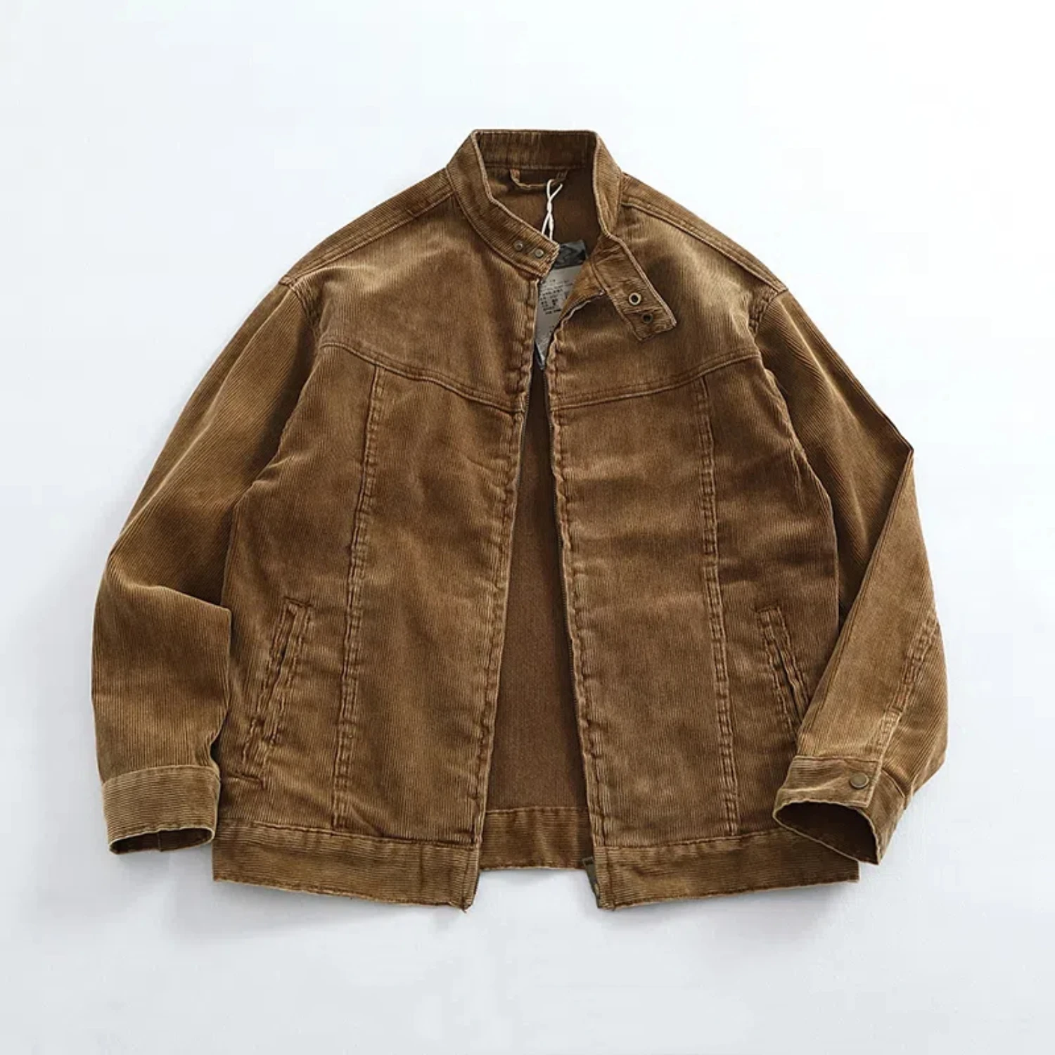 

Vintage motorcycle buckle jacket men's casual American fall fashion to do old washed corduroy coat top trend