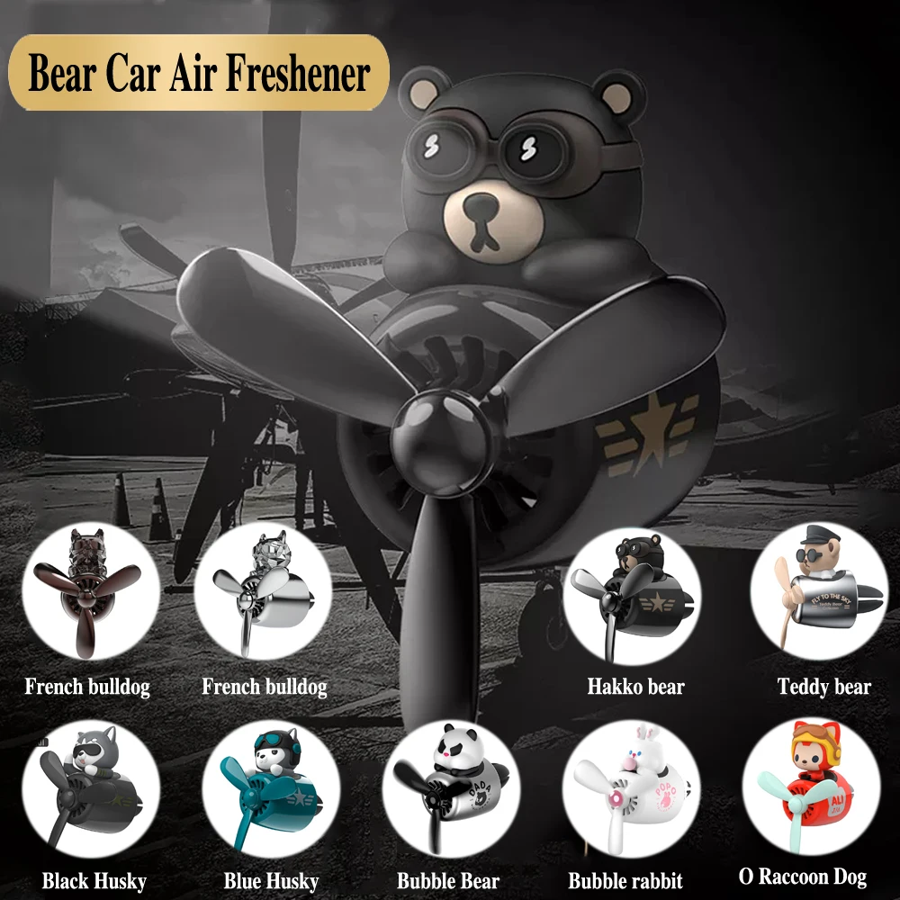 72 KM Teddy Bear Car Air Freshener Bear Pilot Auto Interior Accessories Air Outlet Propeller Fragrance Bulldog Perfume Diffuser