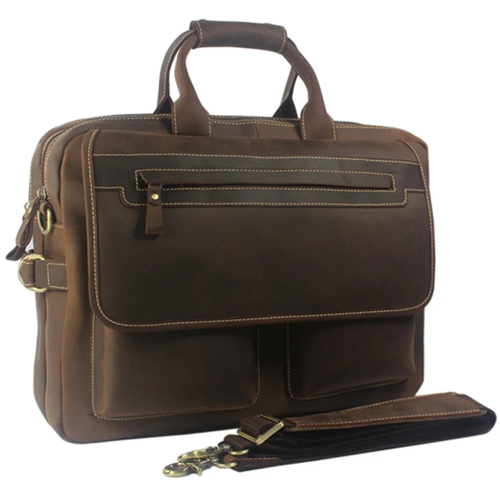 Sac à Bandoulière Vintage en Cuir group pour Homme, Sacoche à Bandoulière, Étui à Bombes, Grand Fourre-Tout Marron, M053 #