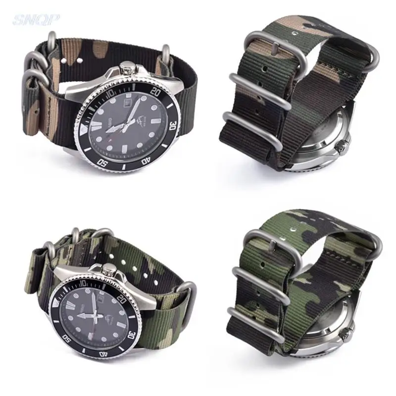 Camouflage Nylon Strap 20mm 22mm  port Canvas Wrist Bracelet Men Women Stainless Steel Ring Buckle Watch Band Belt