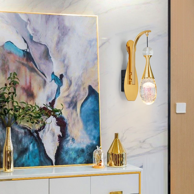 مصباح جداري كريستالي بسيط وحديث لغرفة المعيشة خلفية جدار أوروبي فاخر لغرفة الطعام وغرفة الدرج مصباح جداري #6
