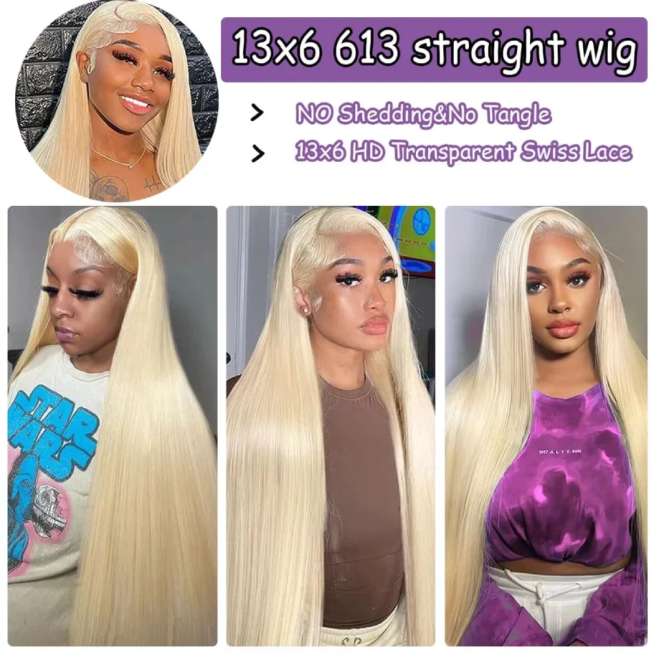 Gerade # 613 Bone Blonde Perücken 13x6 HD Lace Frontal Perücken Brasilianische Remy Echthaar Perücken 40 46 Zoll 13x4 Lace Front Farbige Perücken – Detail 4