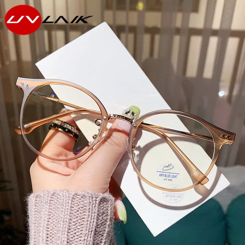 Gafas redondas Retro para mujer, montura transparente ultraligera, gafas planas antiluz azul, gafas de decoración sólidas populares