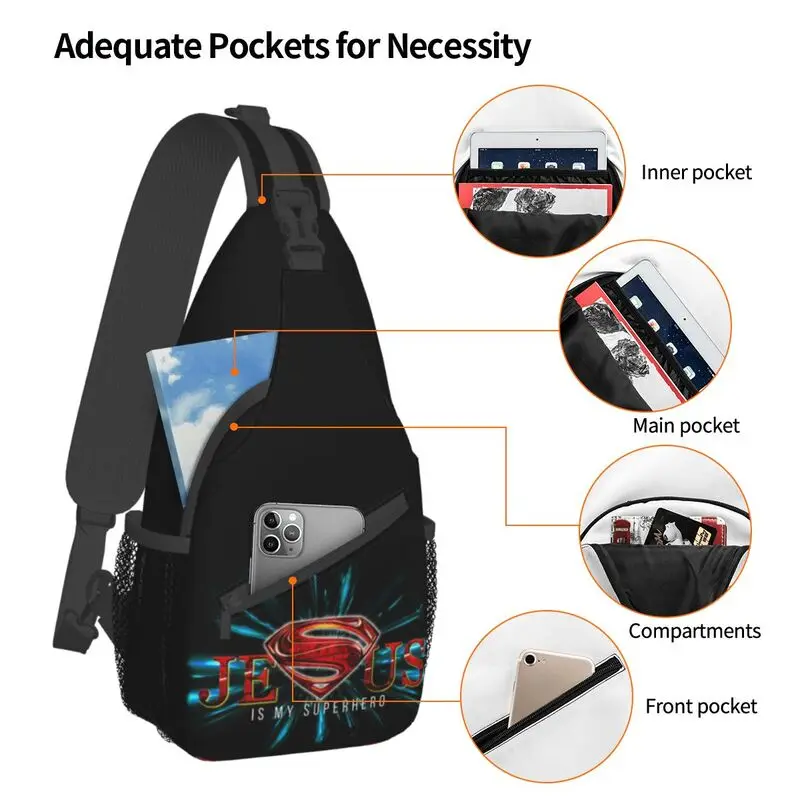 Mochila cruzada de superhéroe Jesús para hombre, bandolera de hombro personalizada, bolso de pecho para viaje, senderismo, mochila de día