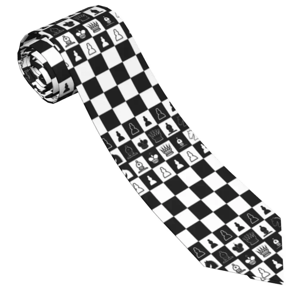 Chess Neckties Men Women Skinny Polyester 8 cm Black and White Chessboard Neck Ties for Mens Accessories Wedding Party